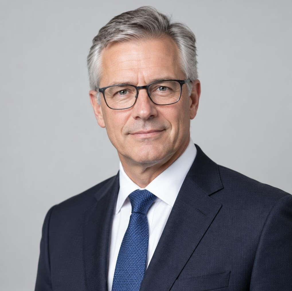 Studio portrait of a senior businessman in his 50s with glasses