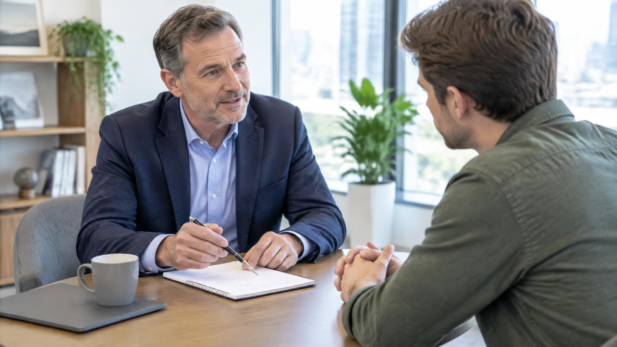 Business coach guiding a one-on-one coaching session