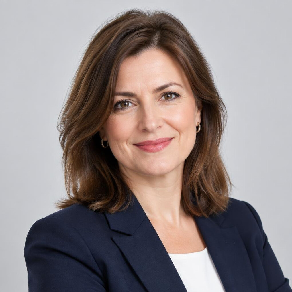 Studio portrait of a Polish businesswoman in her 40s, professional attire