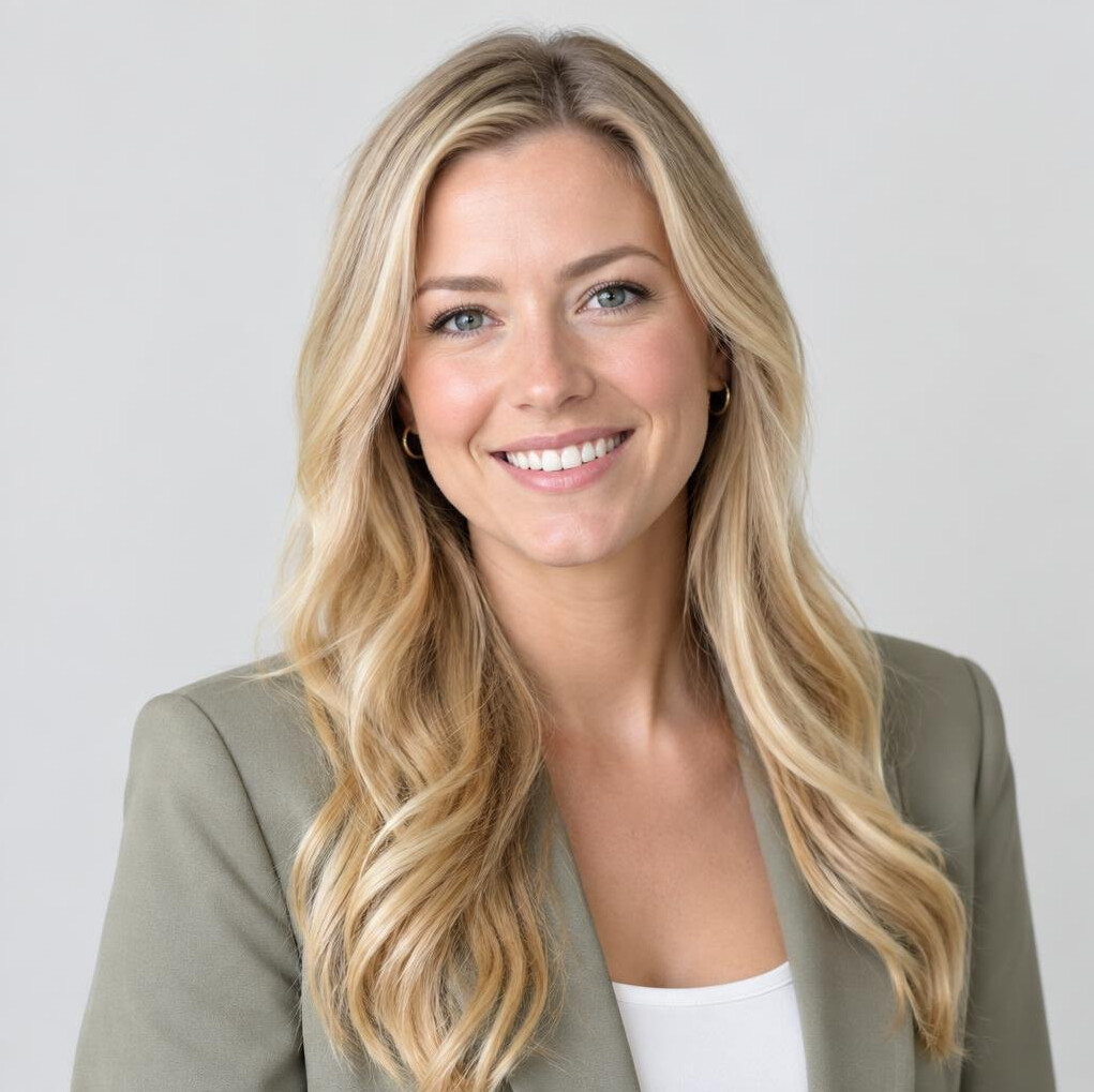Studio portrait of a businesswoman in her 30s, smiling